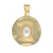 Statement charms round with oval imitation pearl Gold-White