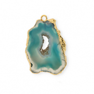 Natural stone charms Agate Teal Blue-Gold