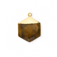Natural stone charms Tigereye hexagon Golden Brown-Gold