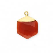 Natural stone charms Chalcedony hexagon Burnt Orange-Gold