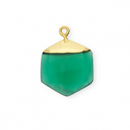 Natural stone charms Chalcedony hexagon Emerald Green-Gold