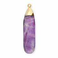 Natural stone charms Amethist drop Purple-Gold
