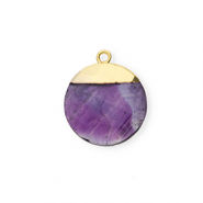 Natural stone charms Amethist round Purple-Gold