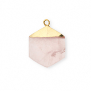 Natural stone charms Quartz hexagon Light Pink-Gold