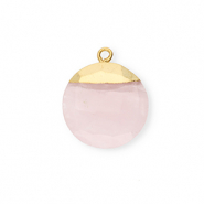 Natural stone charms Quartz round Light Pink-Gold