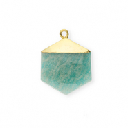 Natural stone charms Feldspar hexagon Green-White-Gold