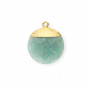 Natural stone charms Feldspar round Green-White-Gold