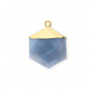 Natural stone charms Chalcedony hexagon Denim Blue-Gold
