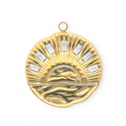 Stainless steel charms with strass round with sunset Gold-Crystal