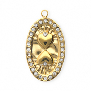 Stainless steel charms with strass oval with hearts Gold-Crystal