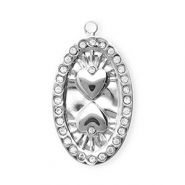 Stainless steel charms with strass oval with hearts Silver-Crystal