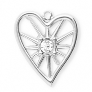 Stainless steel charms with strass heart Silver-Crystal