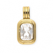 Stainless steel charms with strass rectangle Gold-Crystal