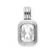 Stainless steel charms with strass rectangle Silver-Crystal