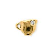Stainless steel charms with strass cup Gold-Crystal
