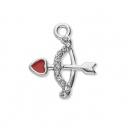 Stainless steel charms with strass bow and arrow Silver-Crystal-Red
