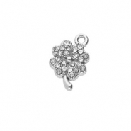 Stainless steel charms with strass clover Silver-Crystal