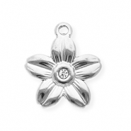 Stainless steel charms with strass flower Silver-Crystal