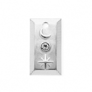 Stainless steel charms with strass rectangle with moon and star Silver-Crystal