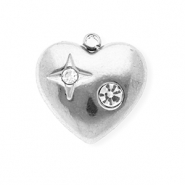Stainless steel charms with strass heart Silver-Crystal