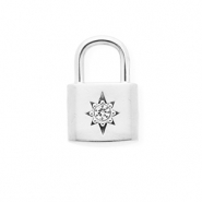 Stainless steel charms with strass clasp with star Silver-Crystal