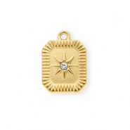 Stainless steel charms with strass oblong octagon Gold-Crystal