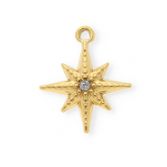 Stainless steel charms with strass star Gold-Crystal