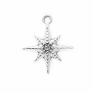 Stainless steel charms with strass star Silver-Crystal
