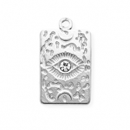 Stainless steel charms with strass rectangle with eye Silver-Crystal