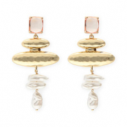 Crystal Glass earrings / earpins with imitation pearls Light Pink-Gold-White