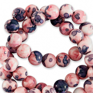 6 mm natural stone beads round Light Pink-Blue