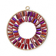 Top faceted charms round Gold-Red-AB Coating
