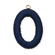 Acrylic charms with macram&eacute; bead oval Dark Blue Metallic-Gold