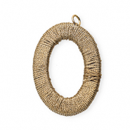 Acrylic charms with macram&eacute; bead oval Champagne Beige Metallic-Gold