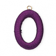 Acrylic charms with macram&eacute; bead oval Purple Metallic-Gold
