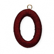 Acrylic charms with macram&eacute; bead oval Red Metallic-Gold