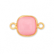Natural stone charms Rose Quartz connector 12x12mm Pink-Gold