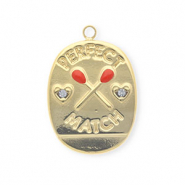 Stainless steel charms oval "perfect match" Gold-Red