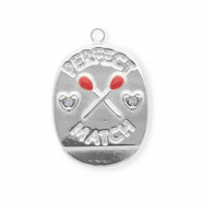 Stainless steel charms oval "perfect match" Silver-Red