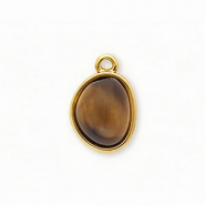 Stainless steel charms with Tigereye organic oval Gold-Brown