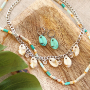 Inspirational Sets Summer necklaces and earrings with resin cowrie shells