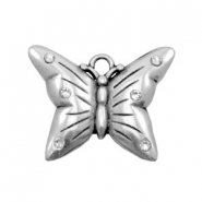 TQ metal charms butterfly with rhinestones Antique silver