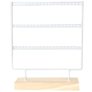 Jewellery display three rows for earrings with wooden standard White-Wood