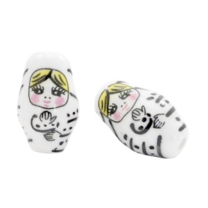 Beads Ceramic Russian doll White-Black