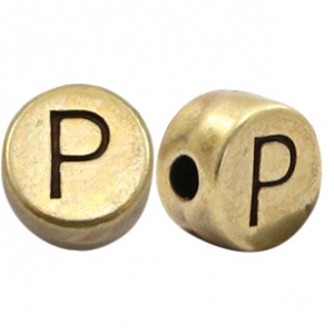DQ European metal letter beads P Antique Bronze (nickel free)