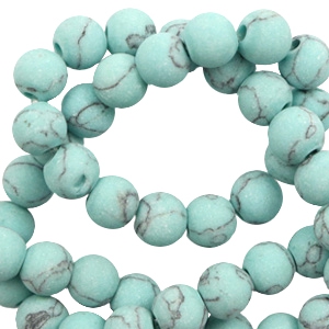 Natural stone beads Calcite 6mm matt with marble look Turquoise Blue