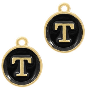 Metal charms letter T Gold-Black