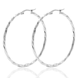 Stainless steel earrings creole 50mm twist Silver