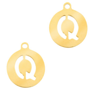 Stainless steel charms 10mm initial coin Q Gold
