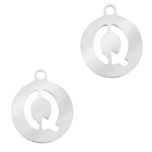 Stainless steel charms 10mm initial coin Q Silver